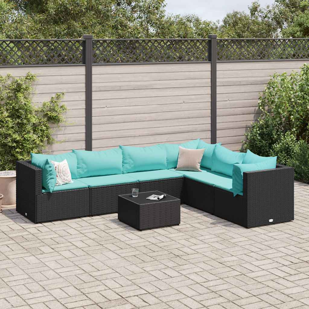 7-Delige Loungeset Met Kussens Poly Rattan
