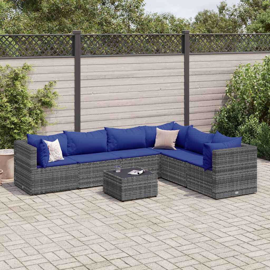 7-Delige Loungeset Met Kussens Poly Rattan