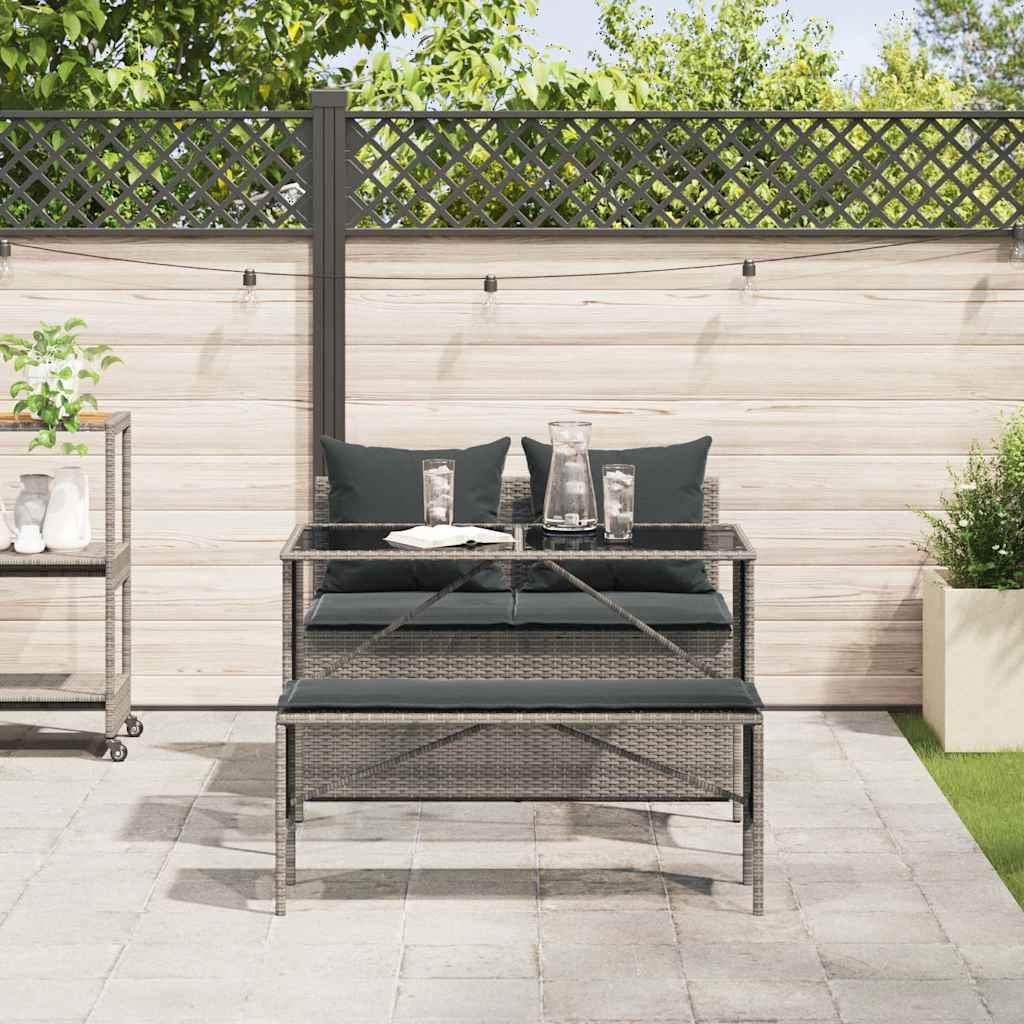 3-Delige Tuinset Met Kussens Poly Rattan