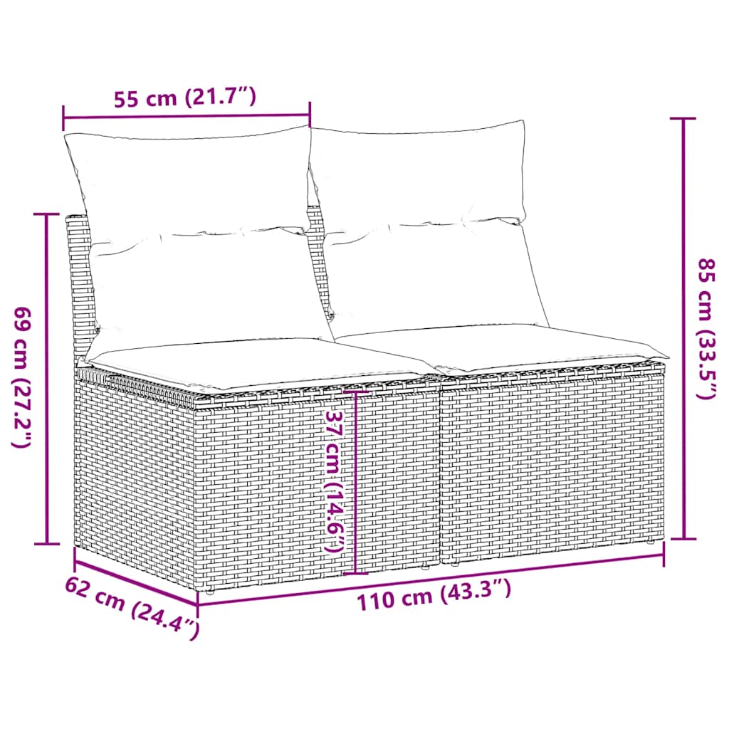 2-Delige Loungeset Met Kussens Poly Rattan Acacia