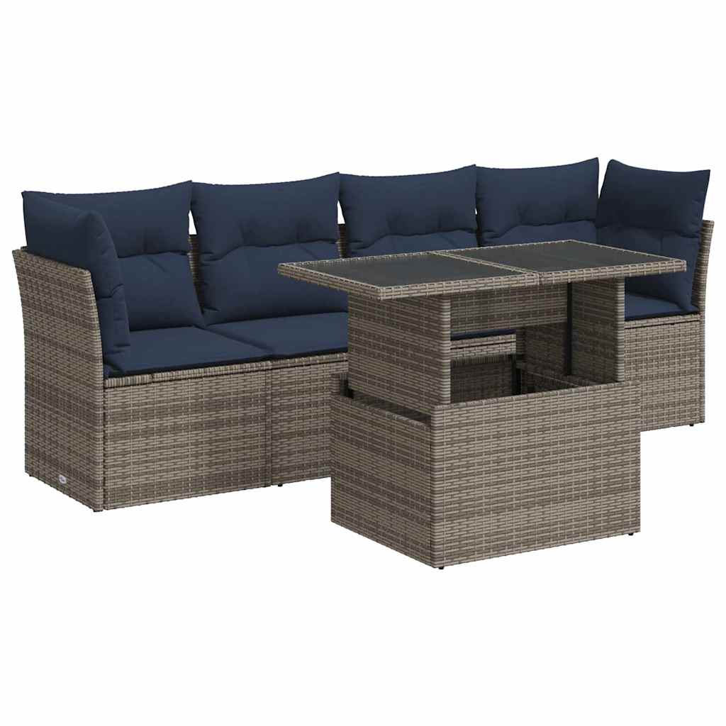 5-Delige Loungeset Met Kussens Poly Rattan Acacia