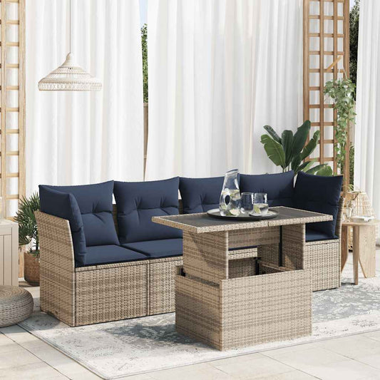 5-Delige Loungeset Met Kussens Poly Rattan Acacia