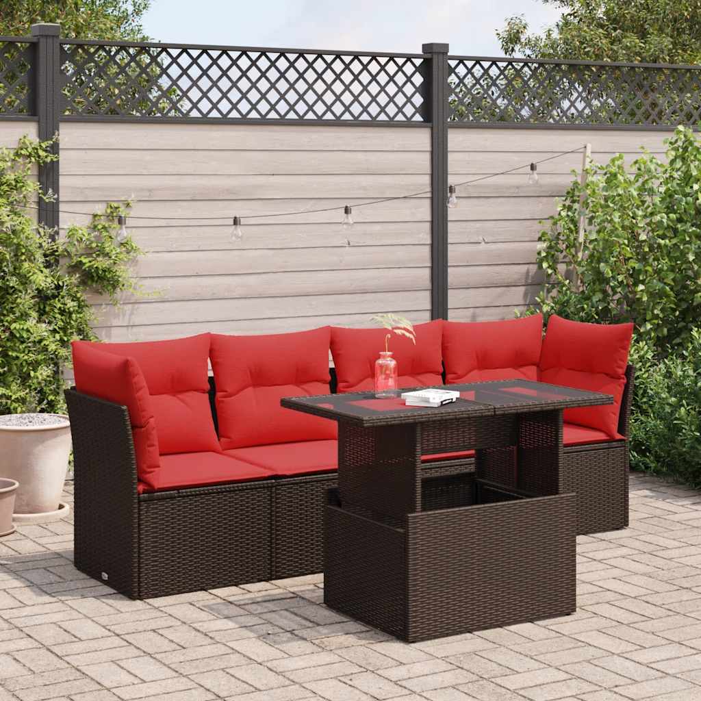 5-Delige Loungeset Met Kussens Poly Rattan Acacia
