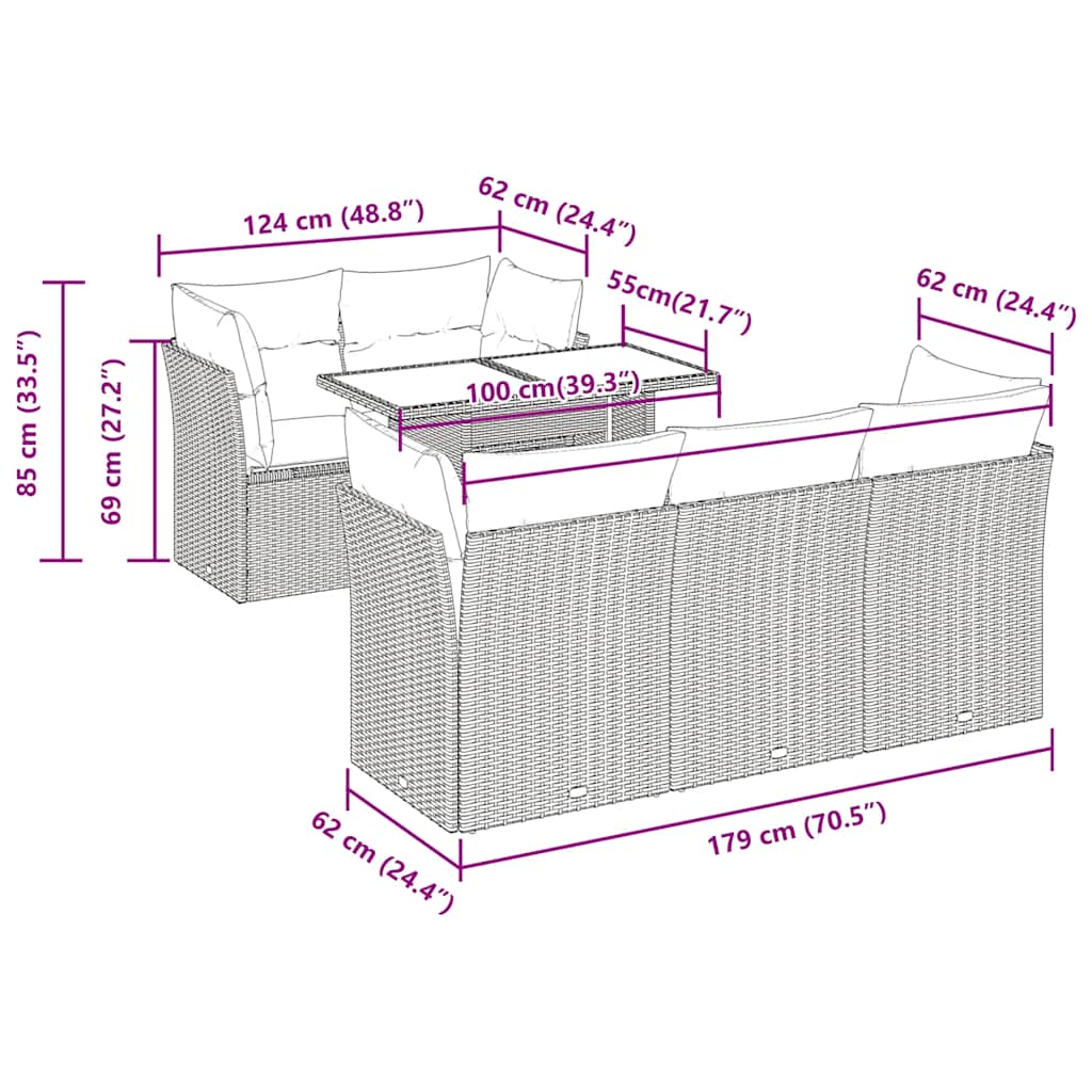 6-Delige Loungeset Met Kussens Poly Rattan Acacia