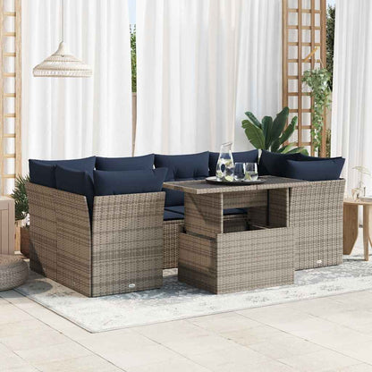 7-Delige Loungeset Met Kussens Poly Rattan Acacia