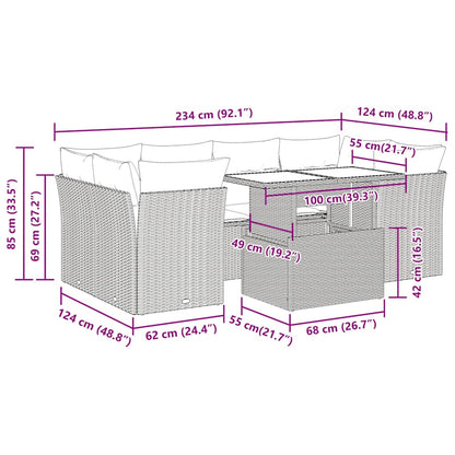 7-Delige Loungeset Met Kussens Poly Rattan Acacia