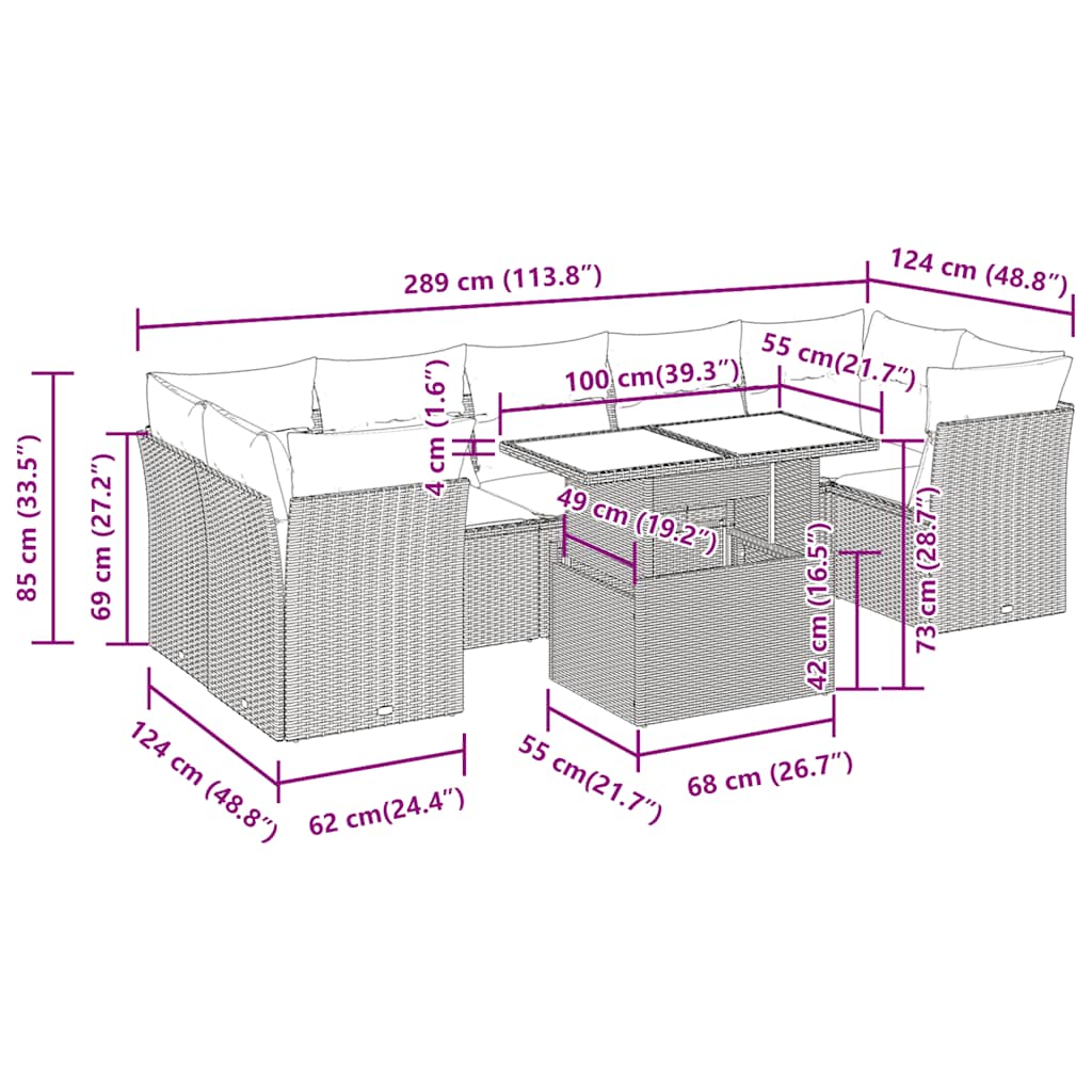 8-Delige Loungeset Met Kussens Poly Rattan Acacia