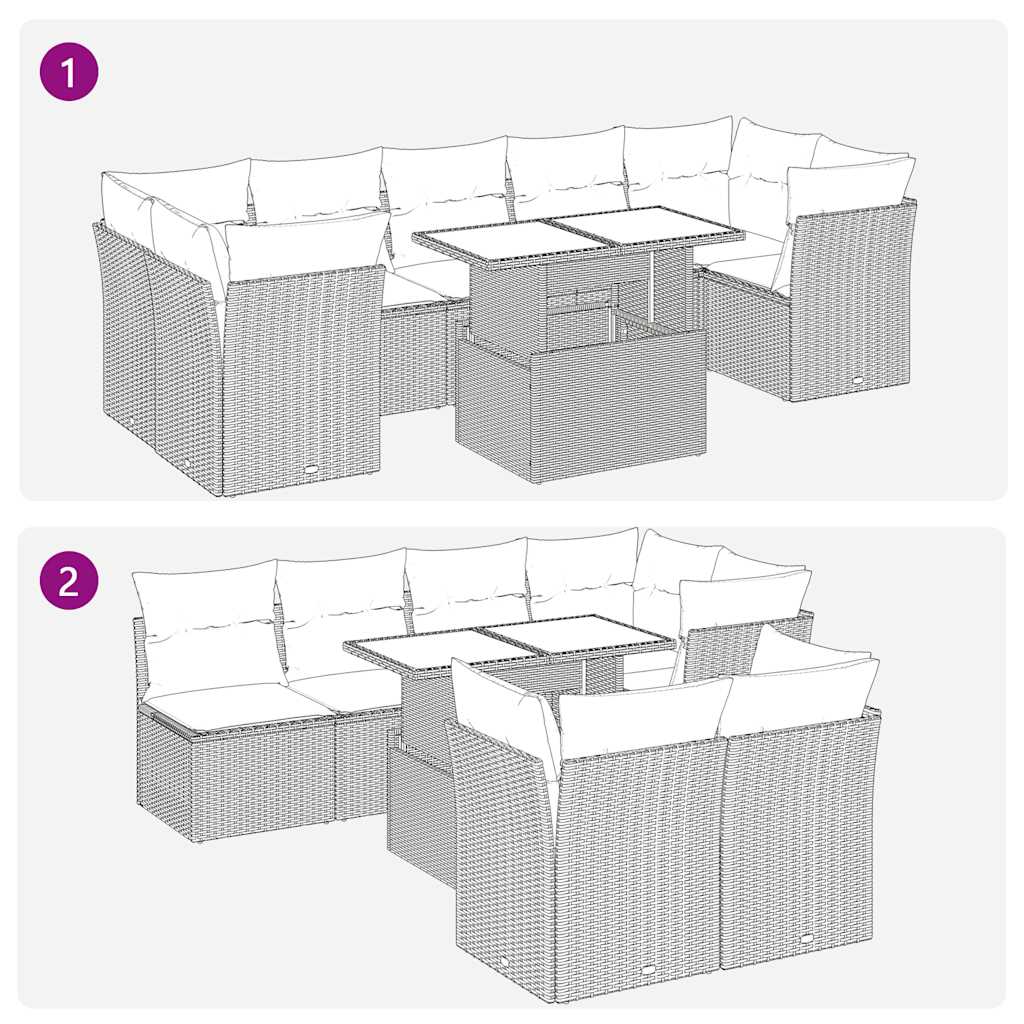 8-Delige Loungeset Met Kussens Poly Rattan Acacia