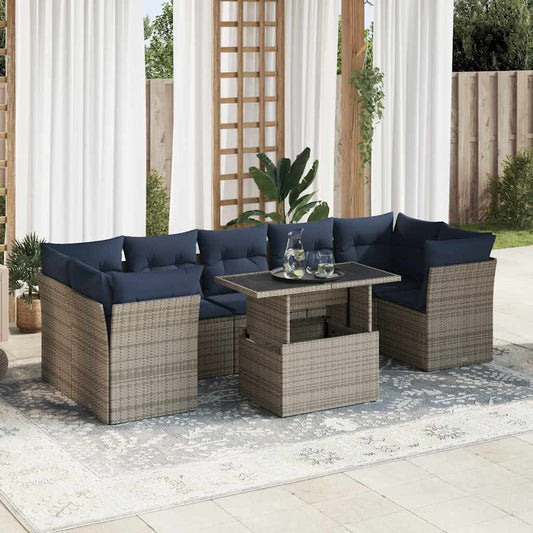 8-Delige Loungeset Met Kussens Poly Rattan Acacia