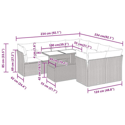 9-Delige Loungeset Met Kussens Poly Rattan Acacia