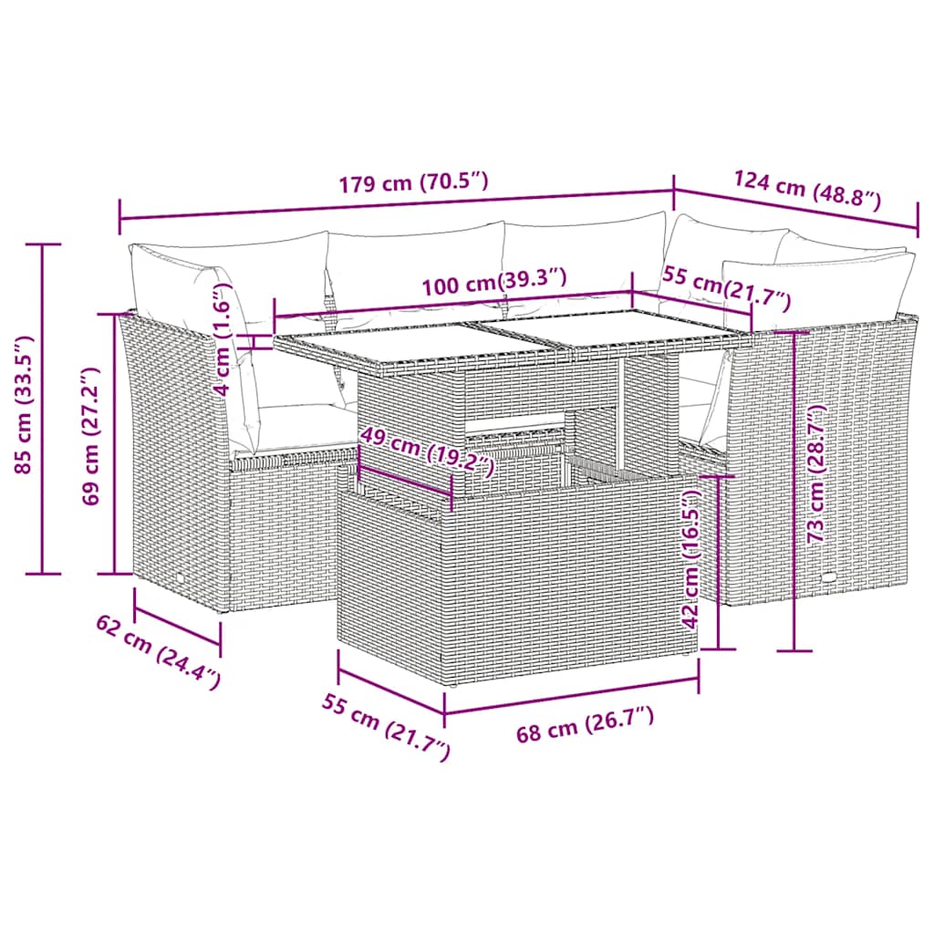 5-Delige Loungeset Met Kussens Poly Rattan Acacia