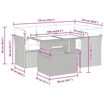 5-Delige Loungeset Met Kussens Poly Rattan Acacia