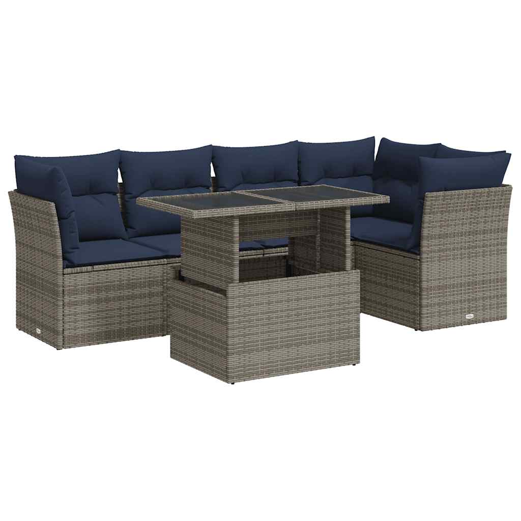 6-Delige Loungeset Met Kussens Poly Rattan Acacia