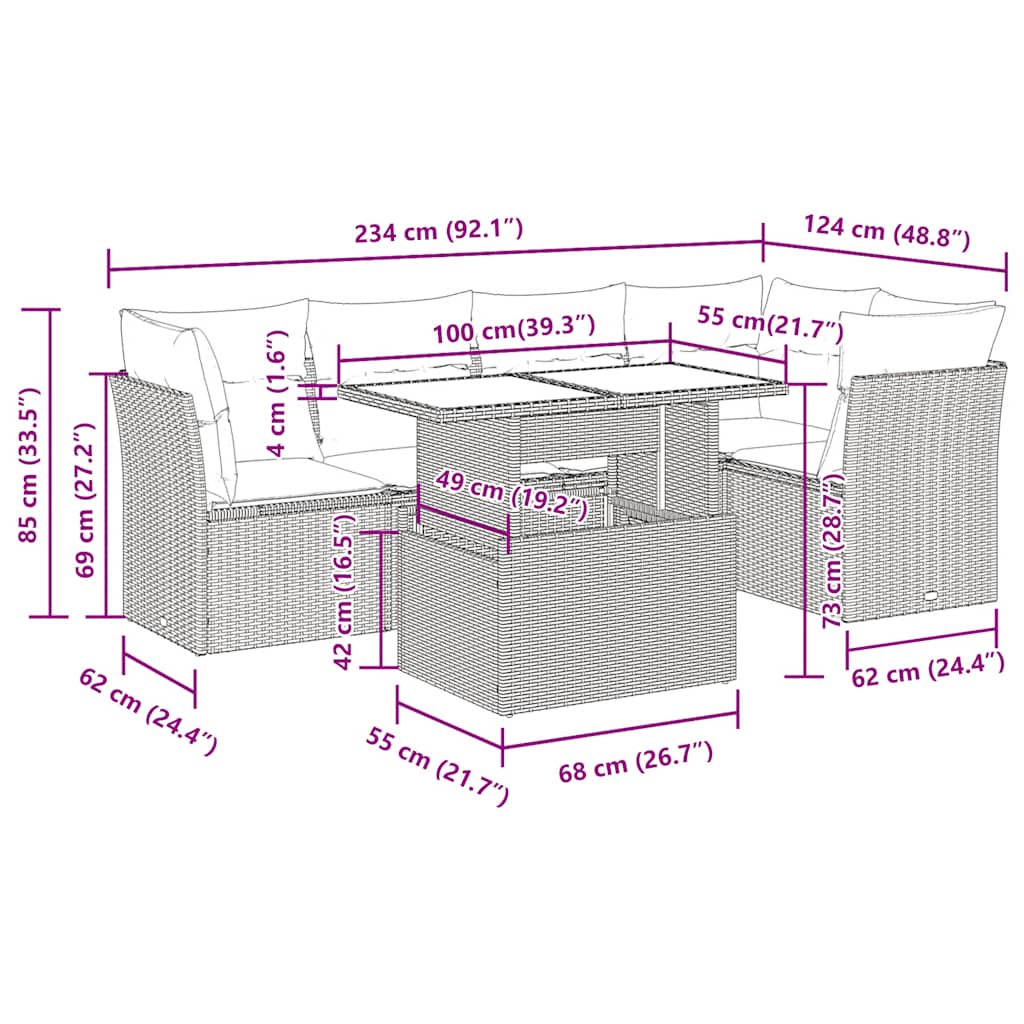 6-Delige Loungeset Met Kussens Poly Rattan Acacia