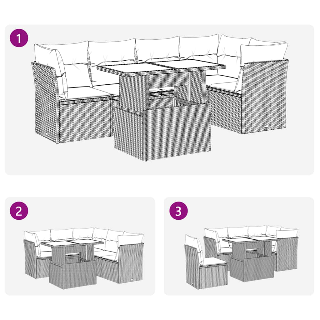 6-Delige Loungeset Met Kussens Poly Rattan Acacia