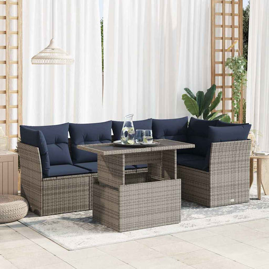 6-Delige Loungeset Met Kussens Poly Rattan Acacia