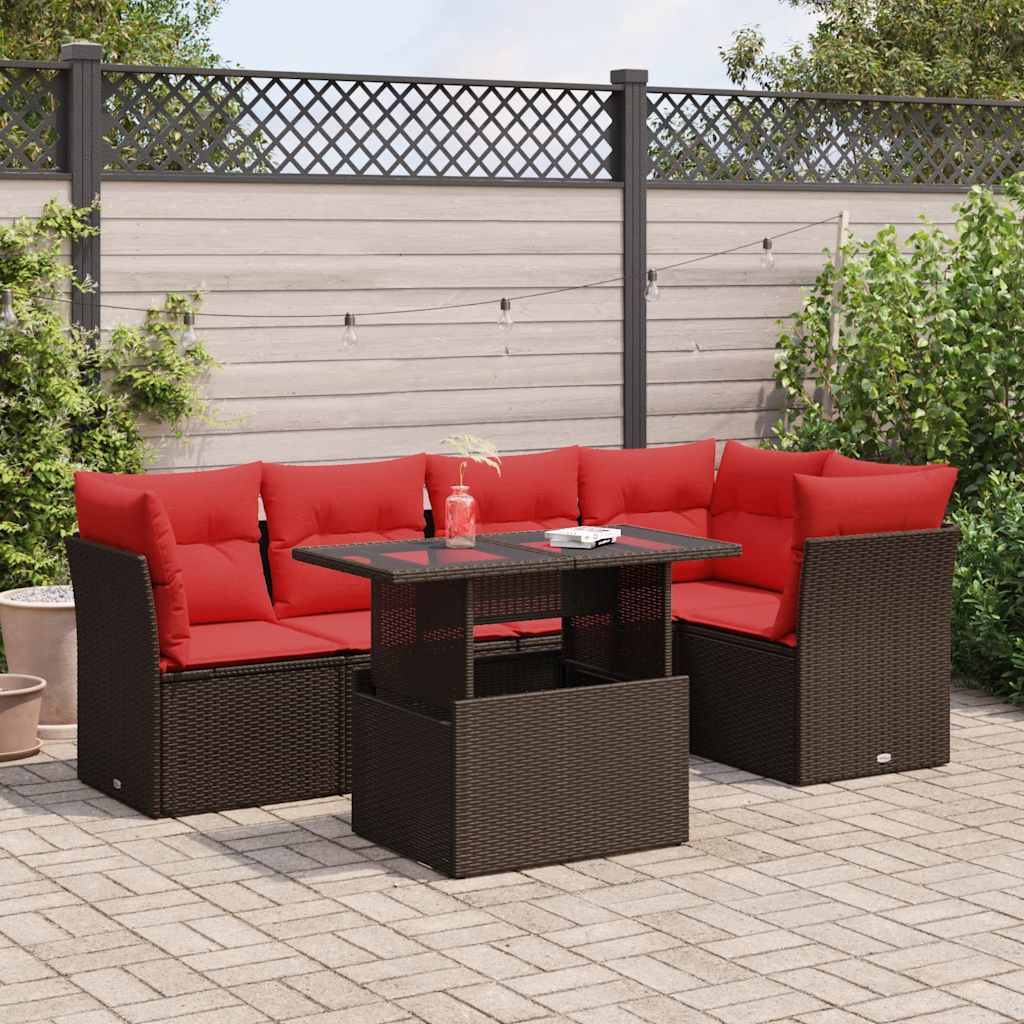 6-Delige Loungeset Met Kussens Poly Rattan Acacia