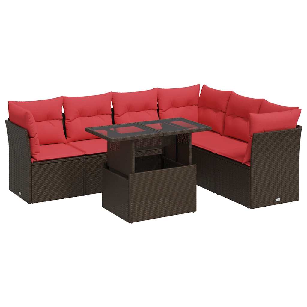 7-Delige Loungeset Met Kussens Poly Rattan Acacia Grijs