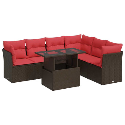 7-Delige Loungeset Met Kussens Poly Rattan Acacia Grijs