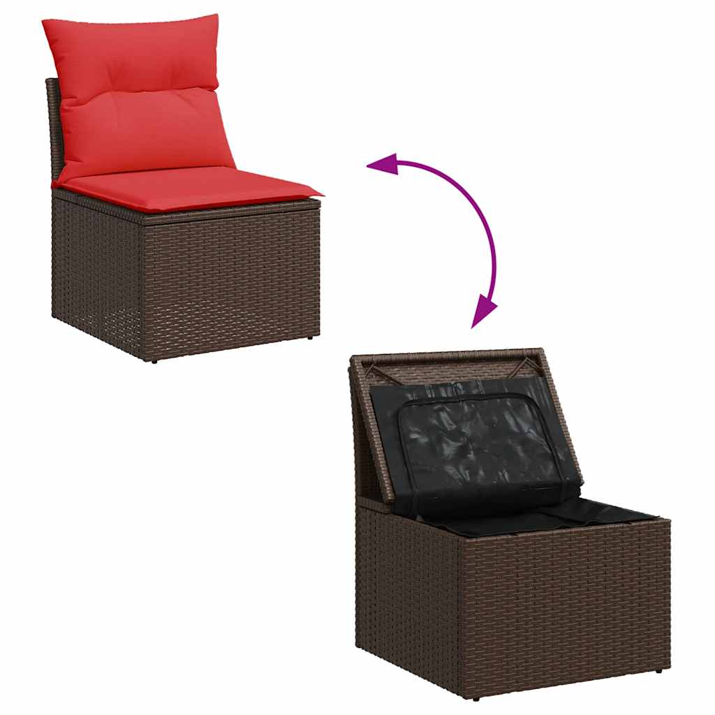 7-Delige Loungeset Met Kussens Poly Rattan Acacia Grijs