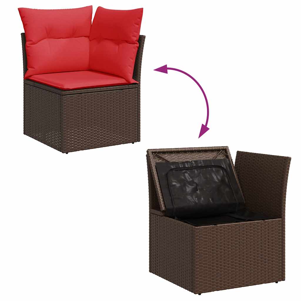 7-Delige Loungeset Met Kussens Poly Rattan Acacia Grijs