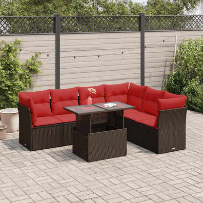 7-Delige Loungeset Met Kussens Poly Rattan Acacia Grijs