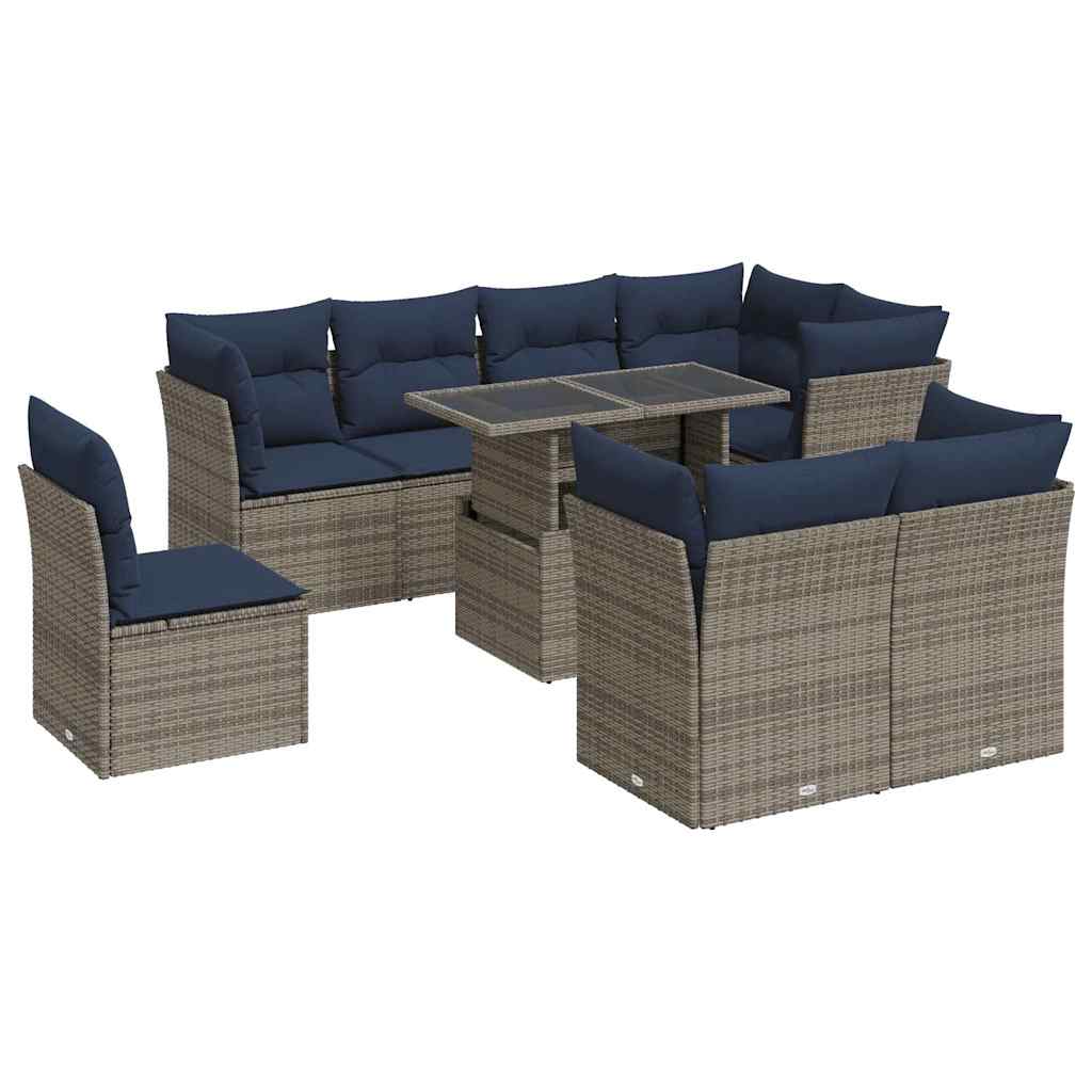 9-Delige Loungeset Met Kussens Poly Rattan Acacia