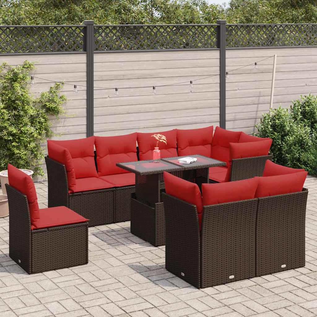 9-Delige Loungeset Met Kussens Poly Rattan Acacia