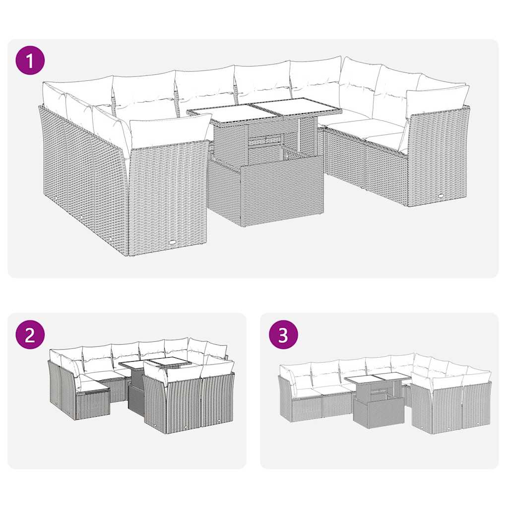 10-Delige Loungeset Met Kussens Poly Rattan Acacia