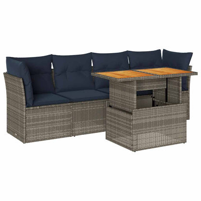 5-Delige Loungeset Met Kussens Poly Rattan