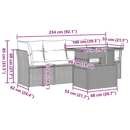 5-Delige Loungeset Met Kussens Poly Rattan