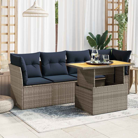 5-Delige Loungeset Met Kussens Poly Rattan