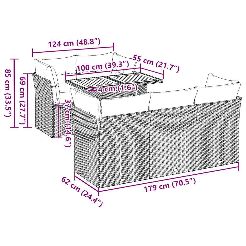 6-Delige Loungeset Met Kussens Poly Rattan