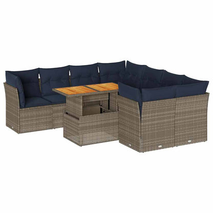 9-Delige Loungeset Met Kussens Poly Rattan