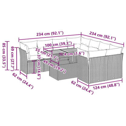 9-Delige Loungeset Met Kussens Poly Rattan