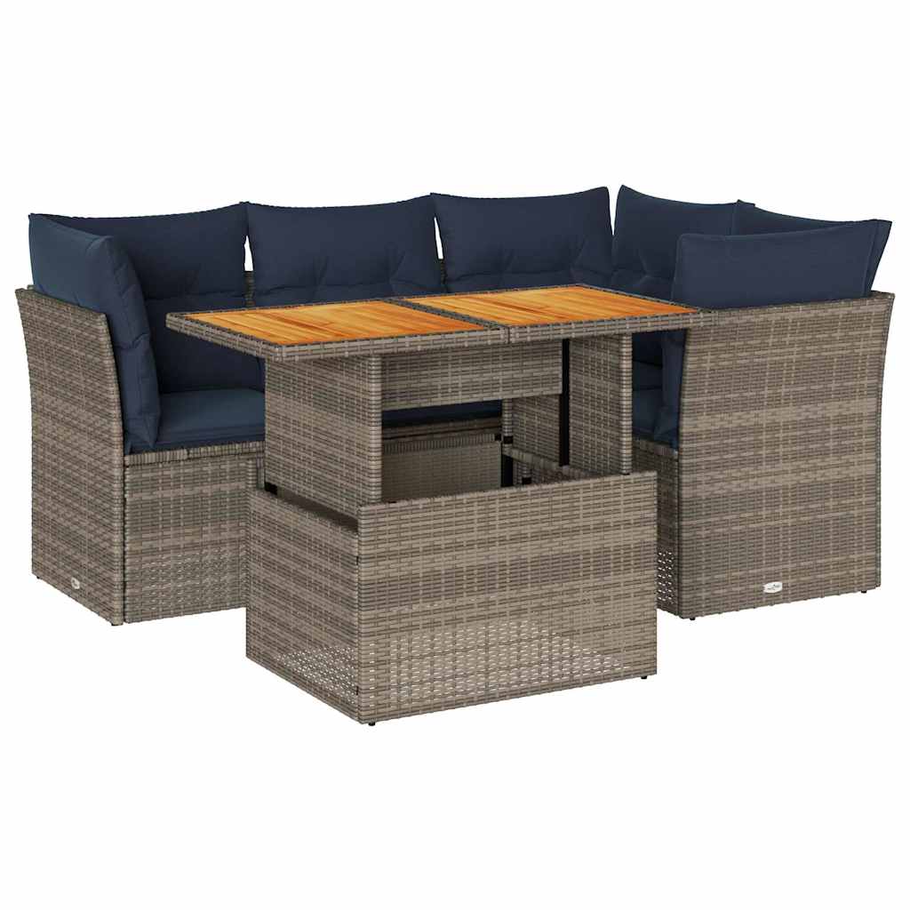 5-Delige Loungeset Met Kussens Poly Rattan