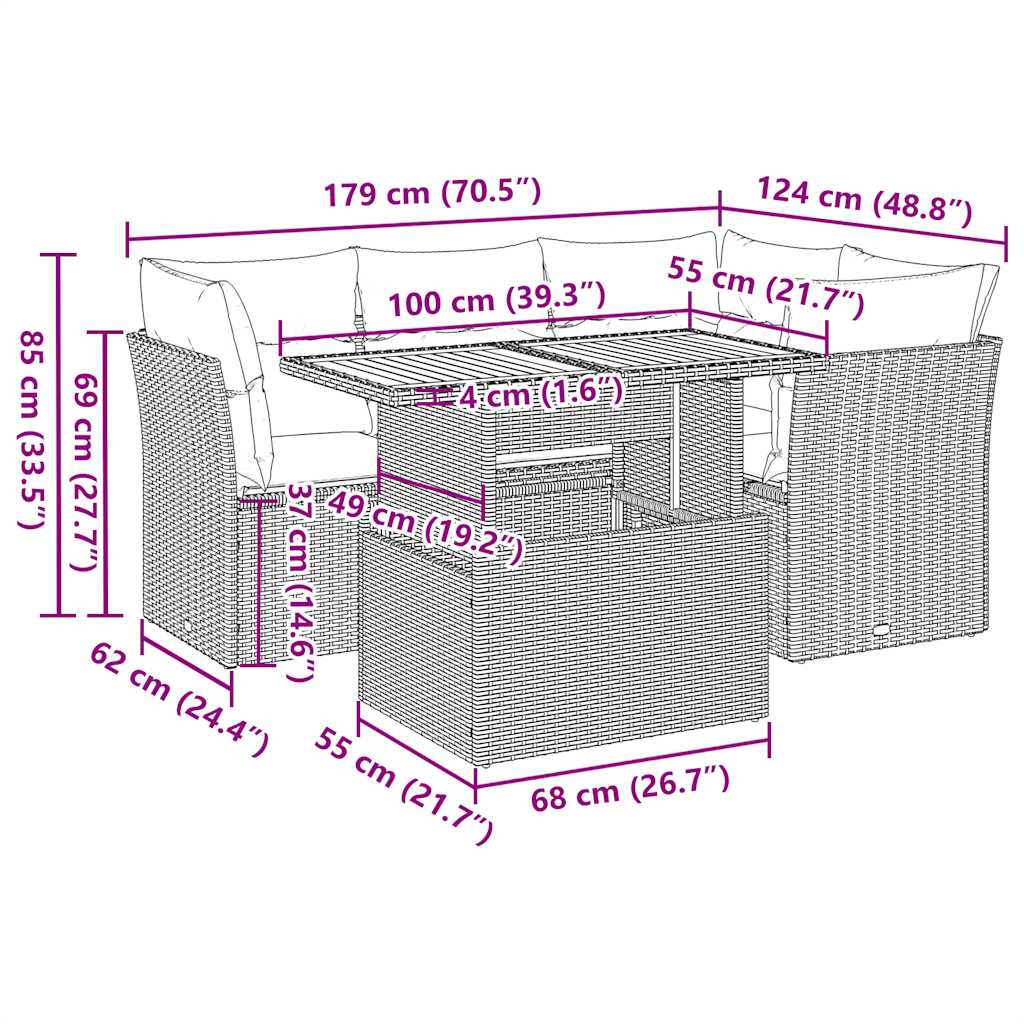 5-Delige Loungeset Met Kussens Poly Rattan