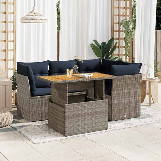 5-Delige Loungeset Met Kussens Poly Rattan