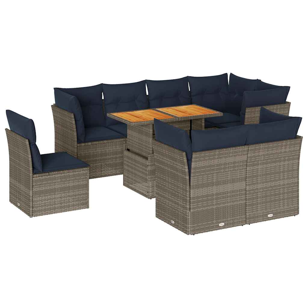 9-Delige Loungeset Met Kussens Poly Rattan