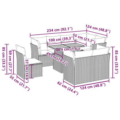 9-Delige Loungeset Met Kussens Poly Rattan
