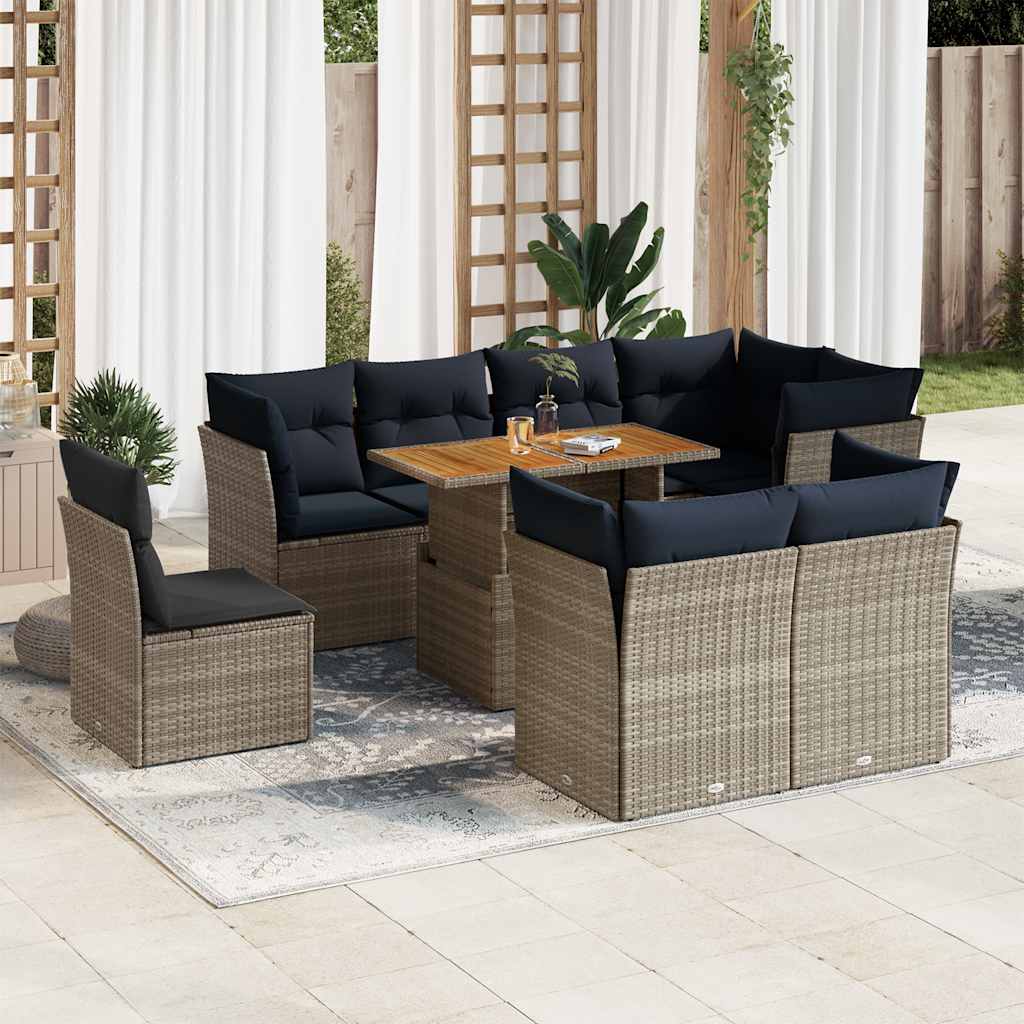 9-Delige Loungeset Met Kussens Poly Rattan