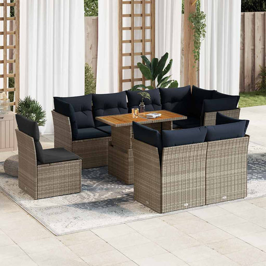 9-Delige Loungeset Met Kussens Poly Rattan