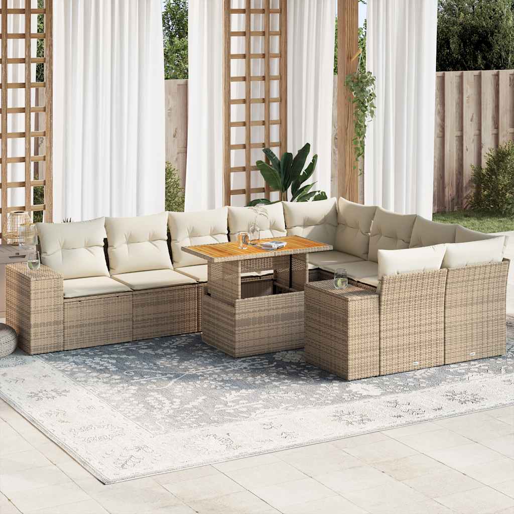 10-Delige Loungeset Met Kussens Poly Rattan Acacia