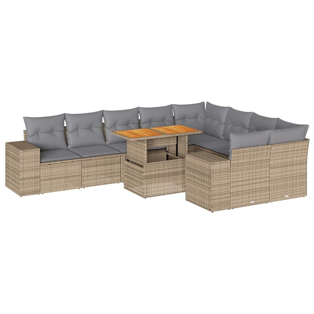 10-Delige Loungeset Met Kussens Poly Rattan Acacia