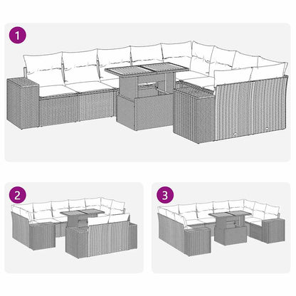 10-Delige Loungeset Met Kussens Poly Rattan Acacia