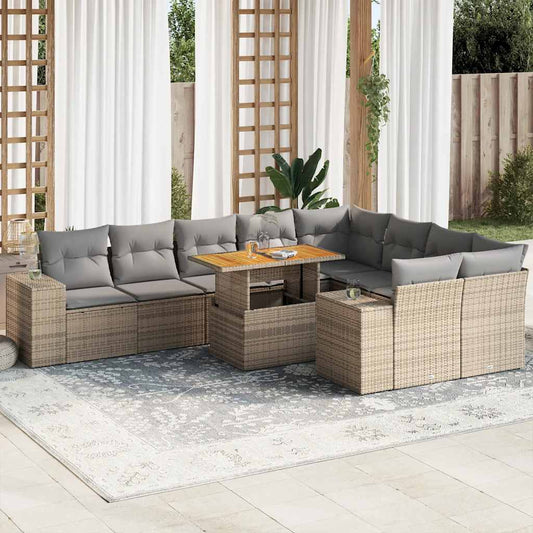 10-Delige Loungeset Met Kussens Poly Rattan Acacia