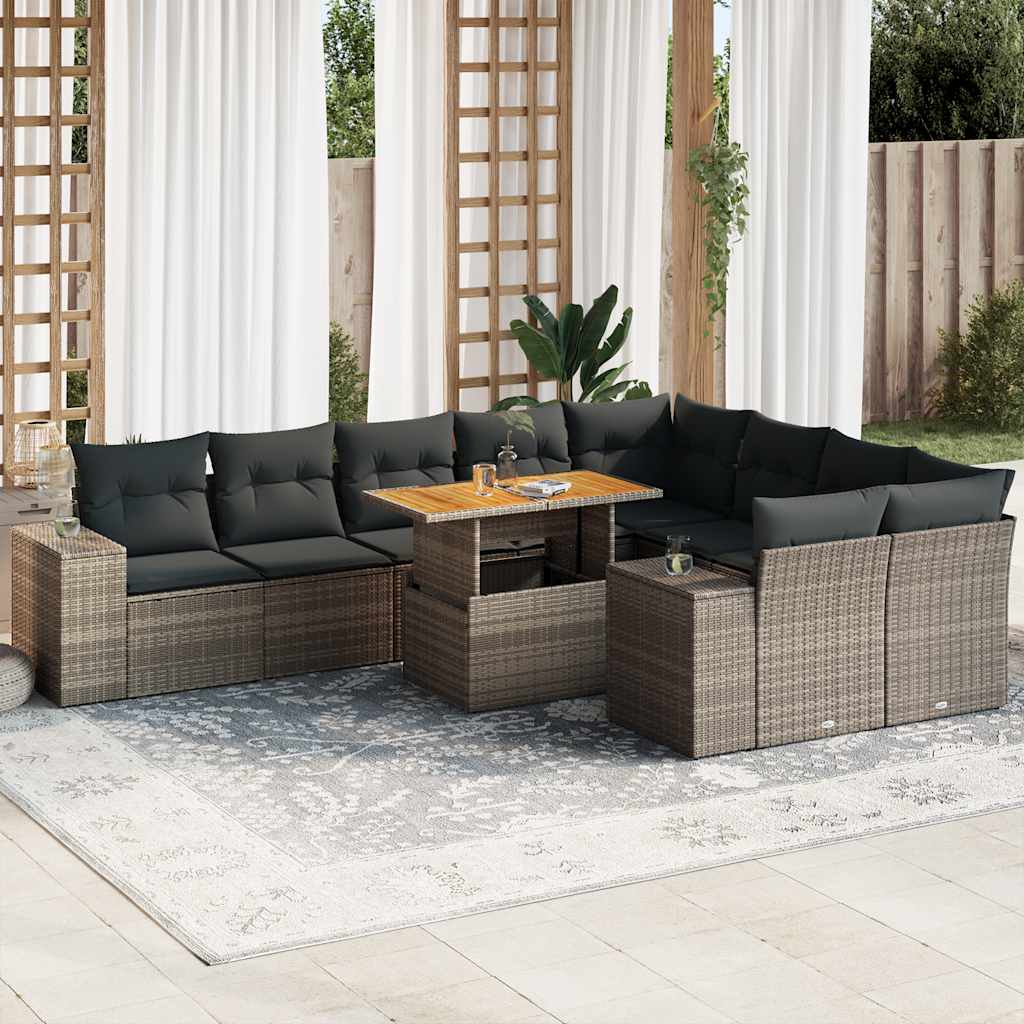10-Delige Loungeset Met Kussens Poly Rattan Acacia