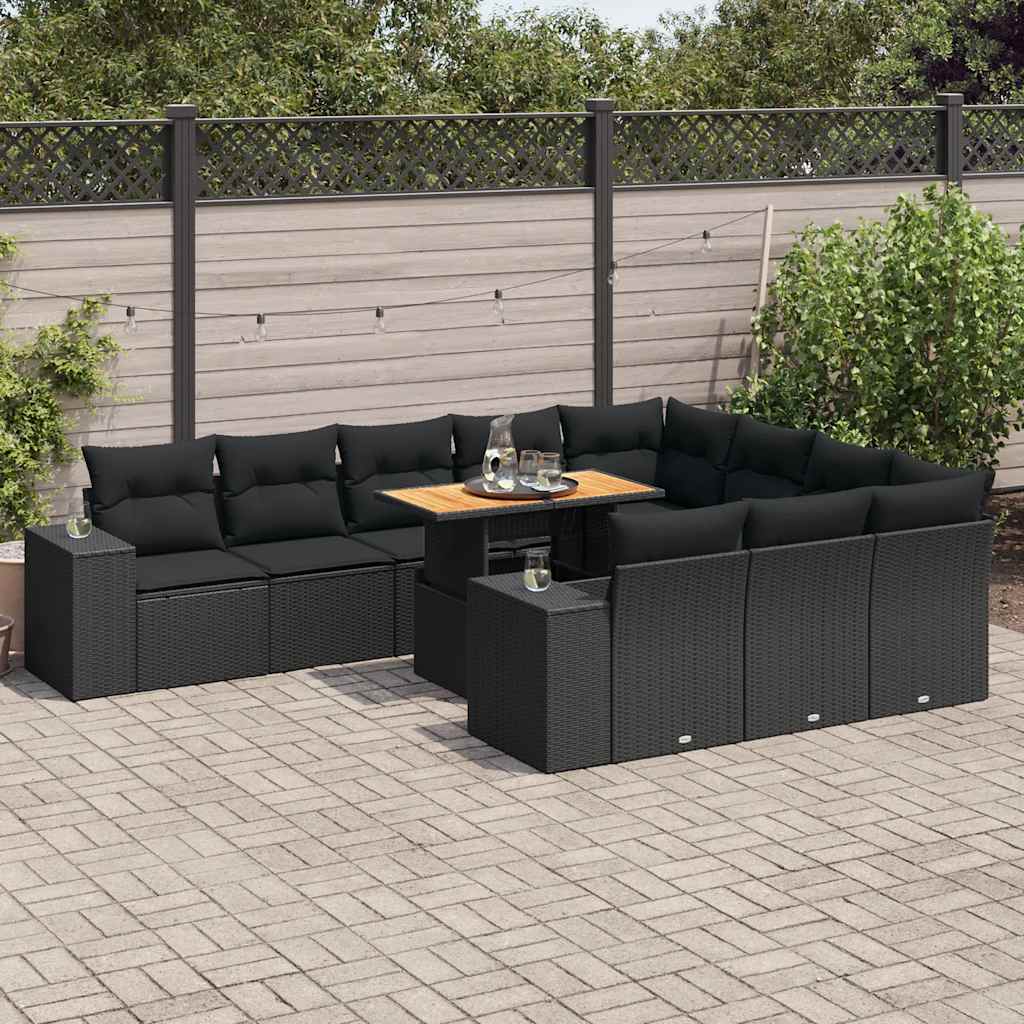 10-Delige Loungeset Met Kussens Poly Rattan Acacia