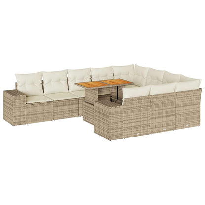10-Delige Loungeset Met Kussens Poly Rattan Acacia