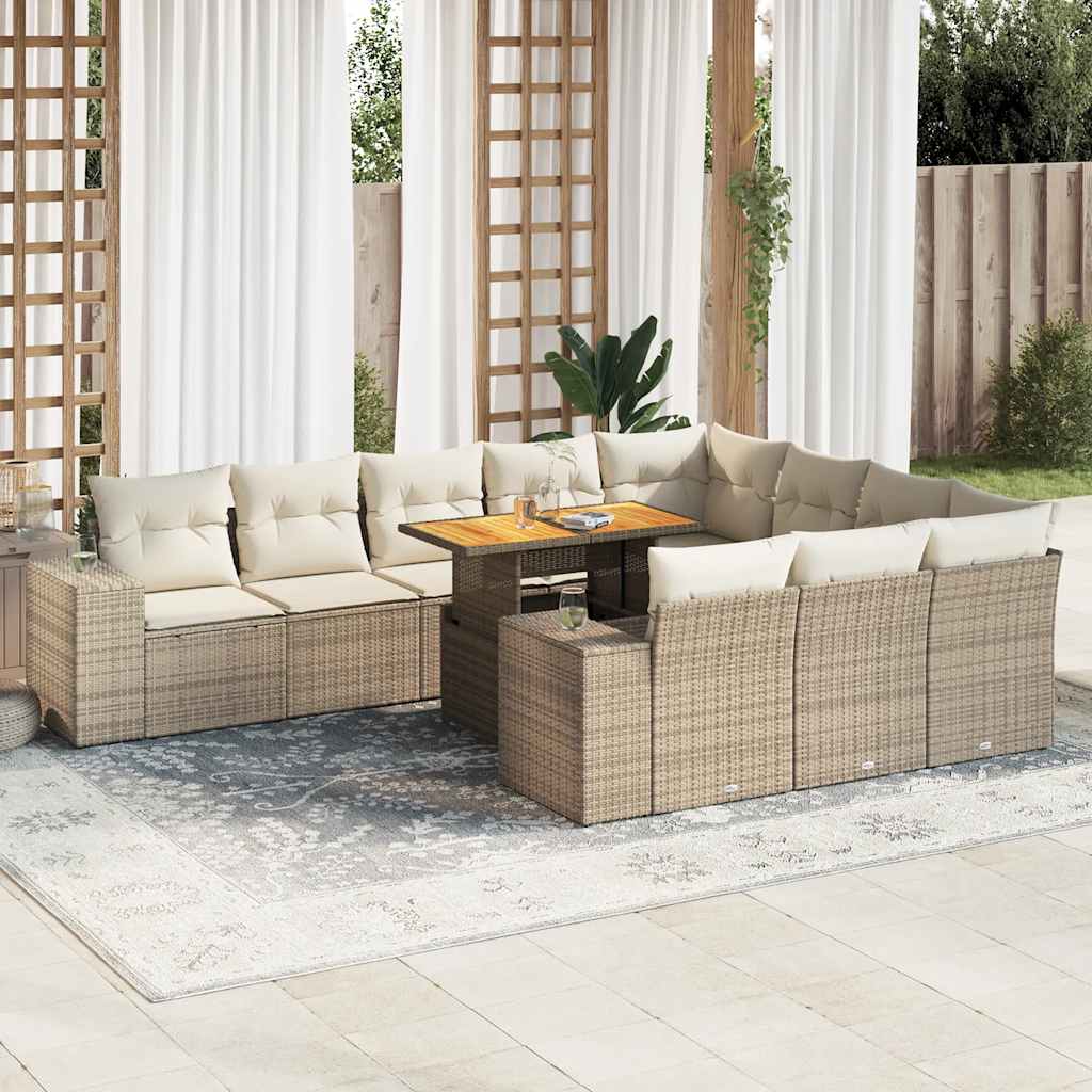 10-Delige Loungeset Met Kussens Poly Rattan Acacia
